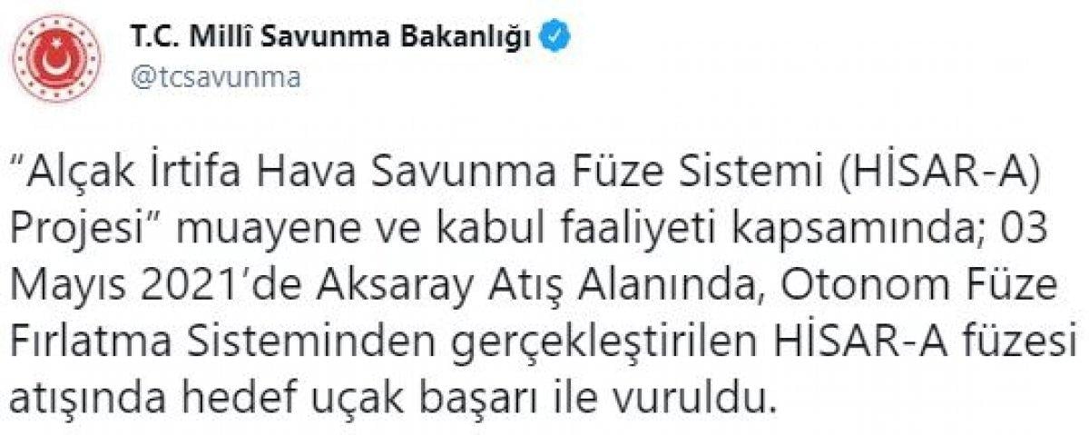 HİSAR A+ füzesi, hedef uçağı başarıyla vurdu