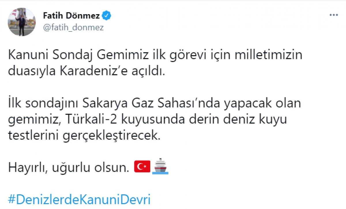 Bakan Fatih Dönmez: Kanuni sondaj gemimiz ilk görev için Karadeniz'e açıldı