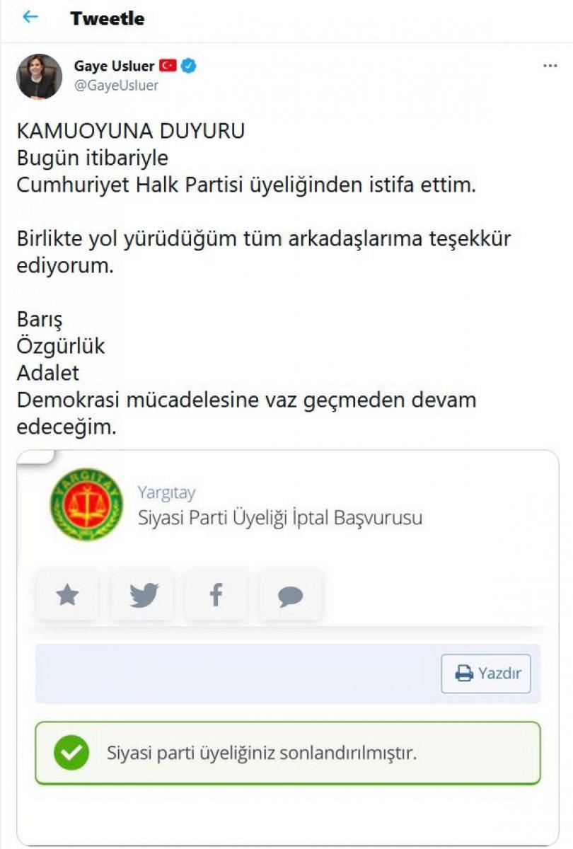 CHP’li Gaye Usluer, partisinden istifa etti