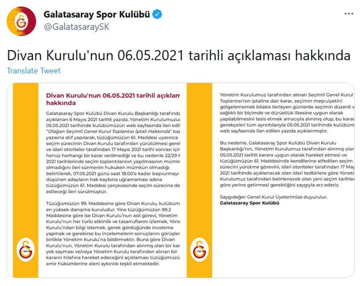 Galatasaray Yönetim Kurulu'ndan Divan Kurulu'na çağrı