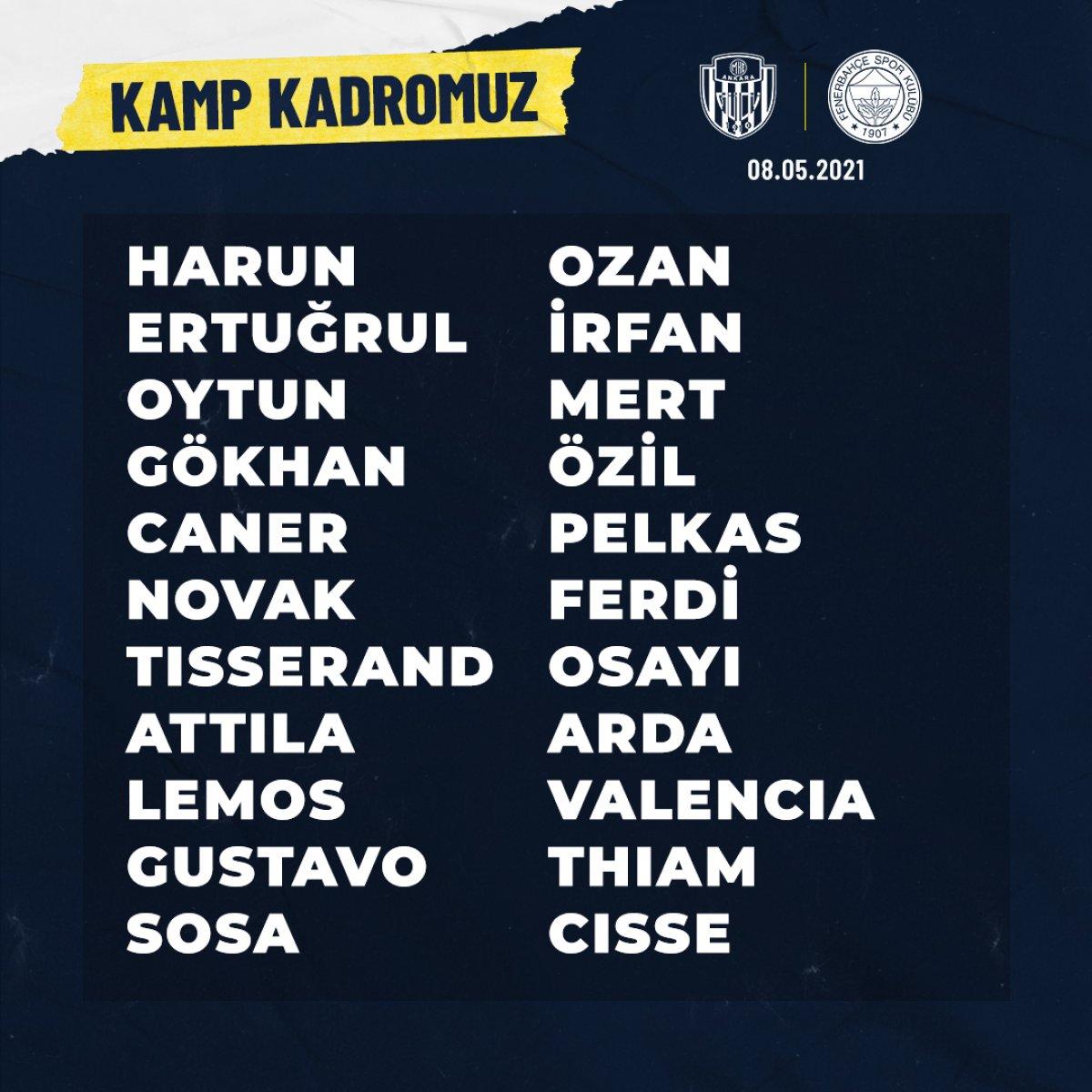 Fenerbahçe'nin Ankaragücü maçı kadrosu belli oldu