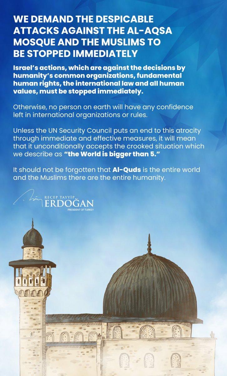 Cumhurbaşkanı Erdoğan'dan İsrail saldırılarına ilişkin İngilizce paylaşım