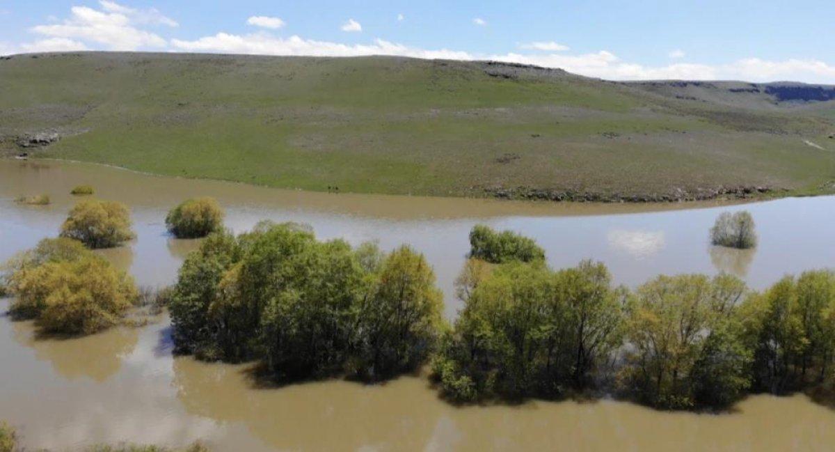Kars'ta, ağaçların suya yansıması güzel görüntüler oluşturdu