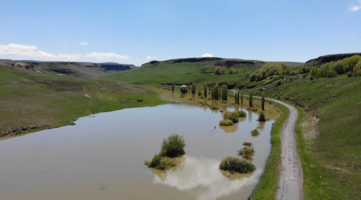 Kars'ta, ağaçların suya yansıması güzel görüntüler oluşturdu