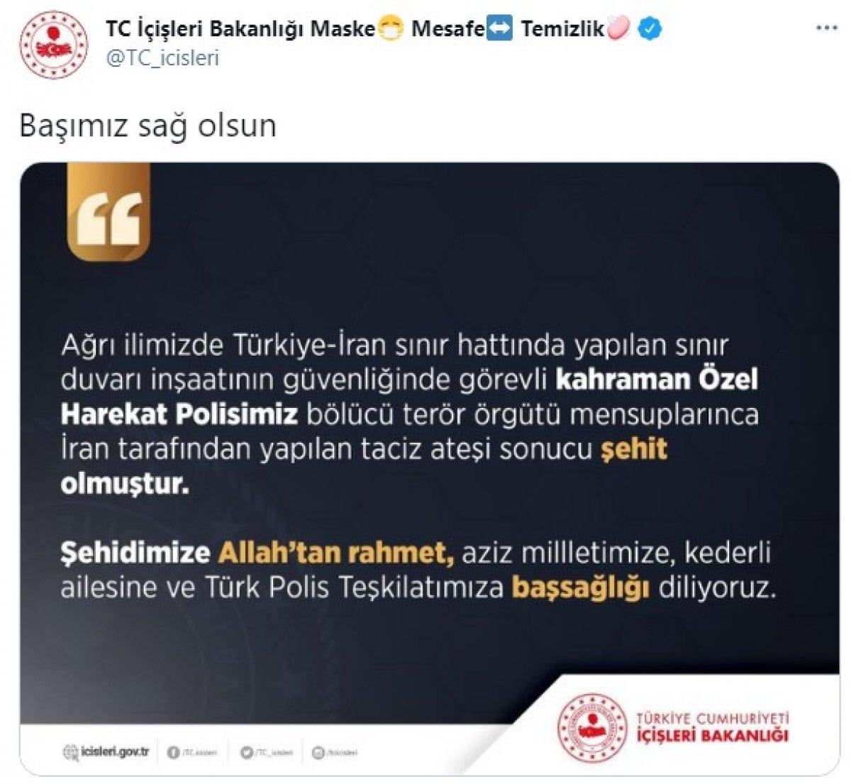 Türkiye - İran sınırındaki saldırıda bir Özel Harekat polisi şehit oldu