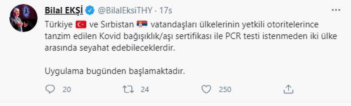 Türkiye ile Sırbistan arasında PCR testi zorunluluğu kaldırıldı