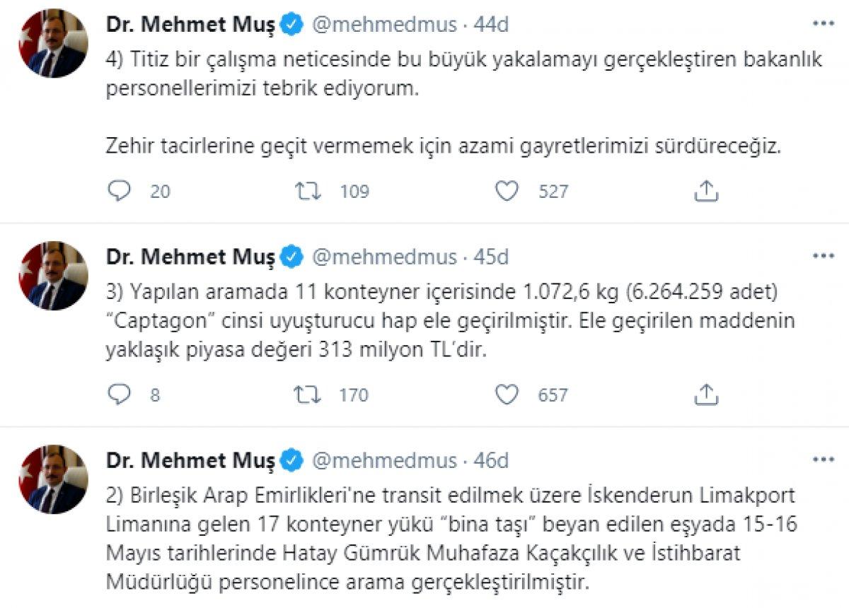 Mehmet Muş paylaştı: En yüksek miktarlı uyuşturucu ele geçirildi
