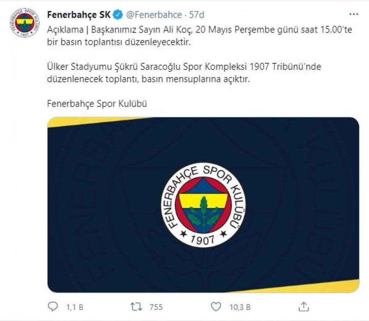 Ali Koç perşembe günü basın toplantısı düzenleyecek