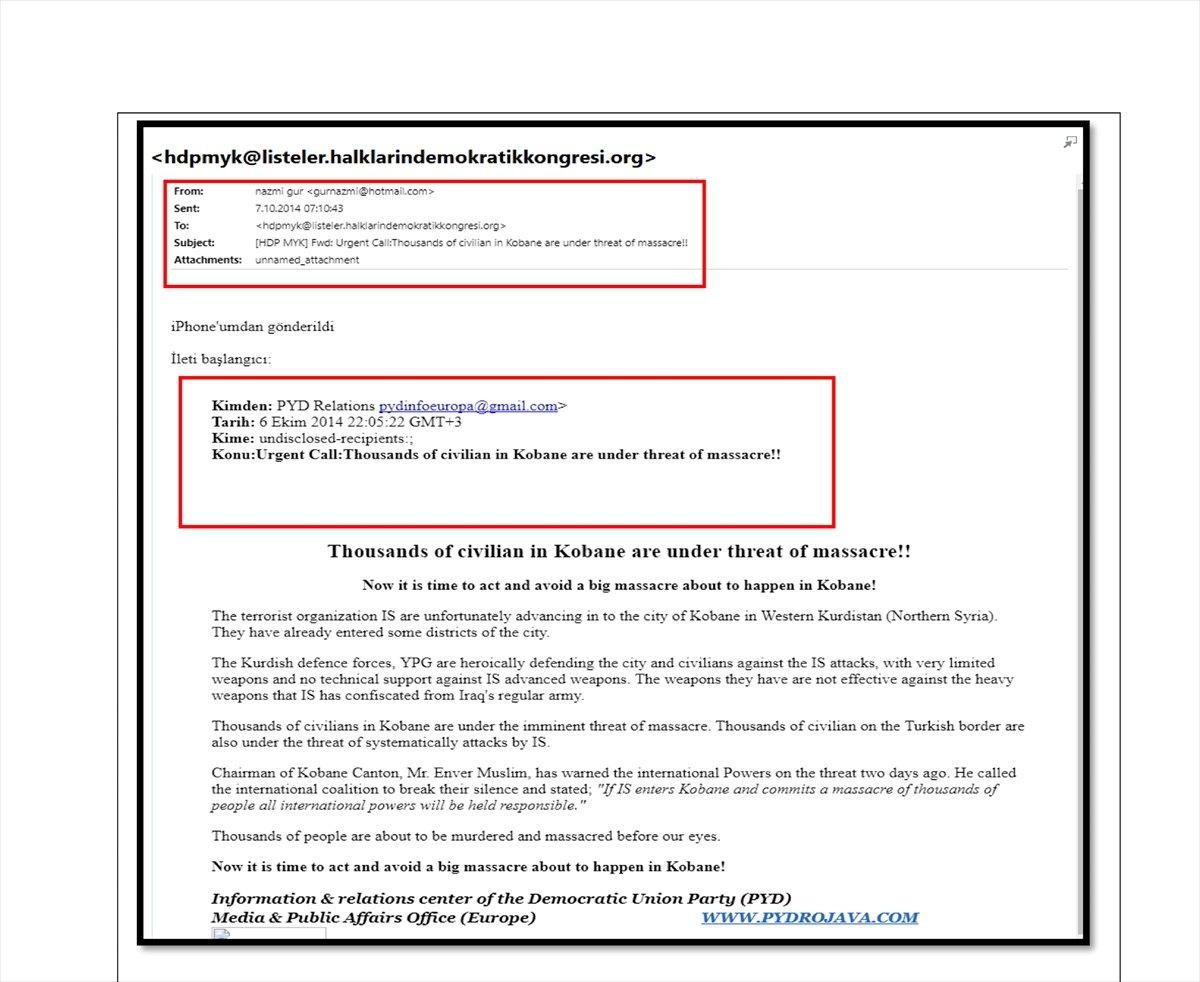 Kobani davasına giren mail