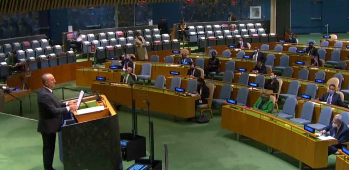 Mevlüt Çavuşoğlu, BM Genel Kurulu'na İsrail'in işgal haritasını gösterdi