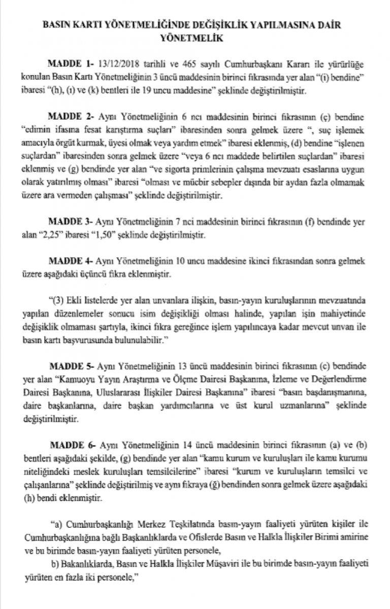 Basın Kartı Yönetmeliği değişikliği Resmi Gazete’de yayınladı