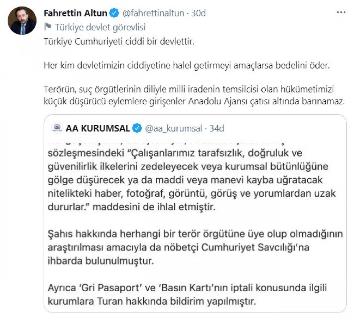 Anadolu Ajansı, Musab Turan’ın işine son verdi