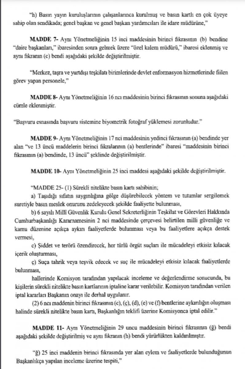 Basın Kartı Yönetmeliği değişikliği Resmi Gazete’de yayınladı