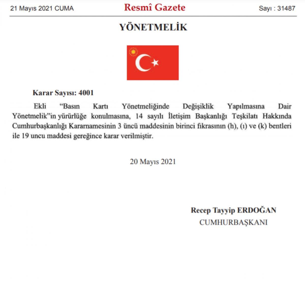 Basın Kartı Yönetmeliği değişikliği Resmi Gazete’de yayınladı