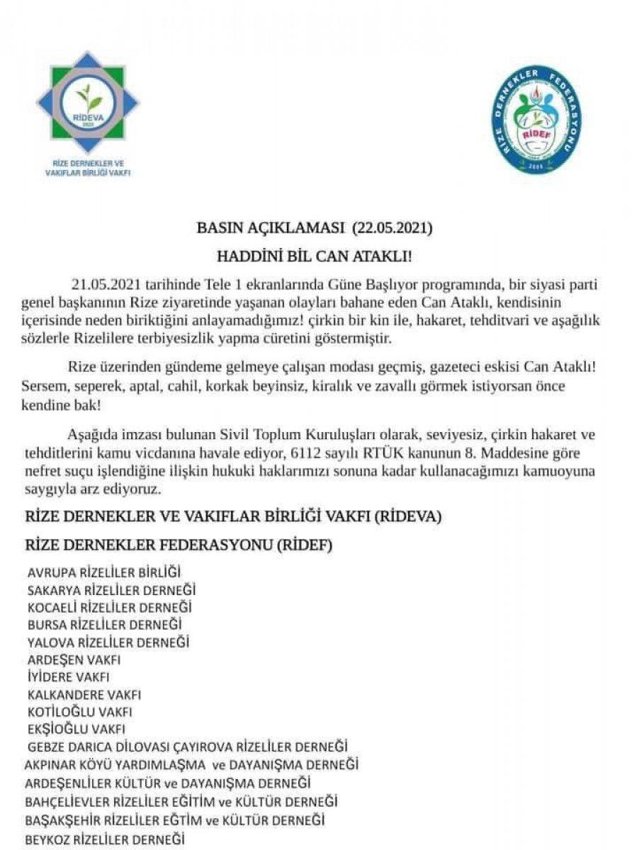 Rizeliler Can Ataklı'ya dava açmaya hazırlanıyor