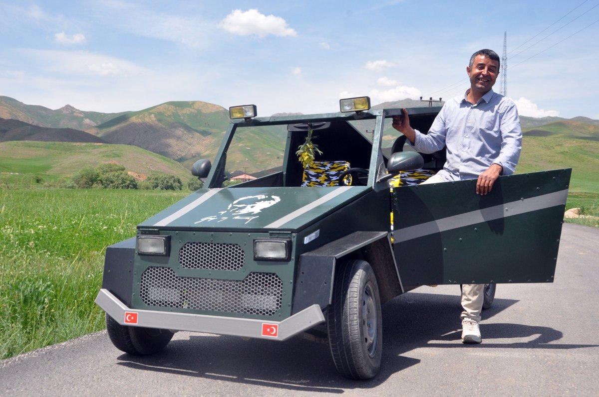 Hakkarili çoban, kendi arabasını yaptı
