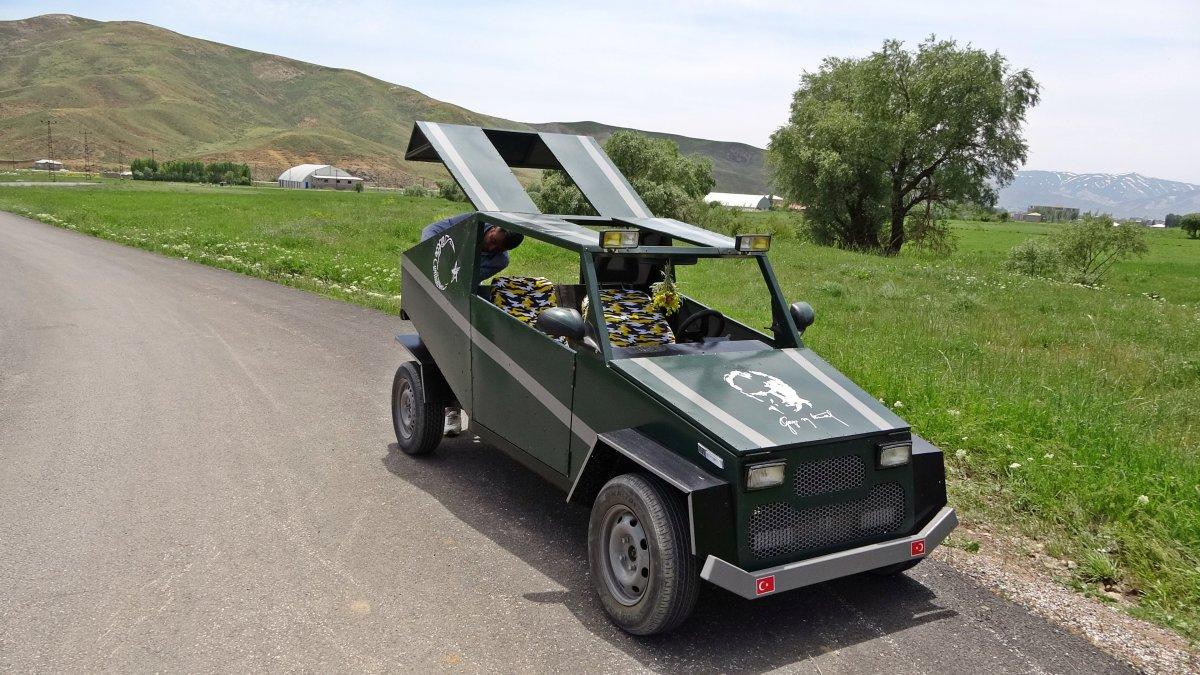Hakkarili çoban, kendi arabasını yaptı