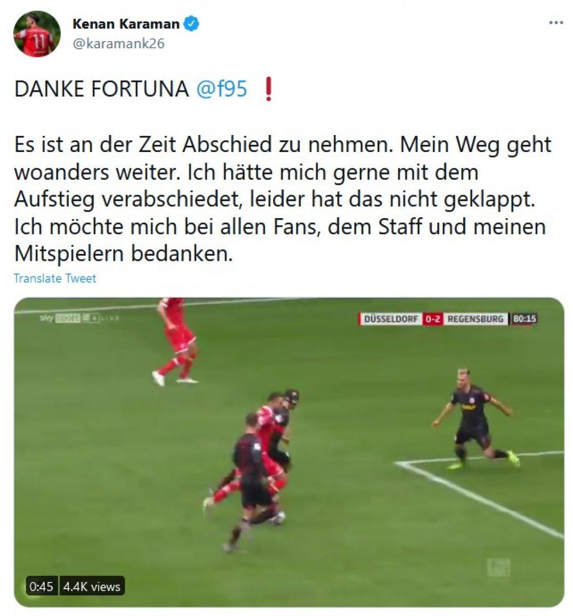 Kenan Karaman, Düsseldorf'tan ayrıldığını açıkladı
