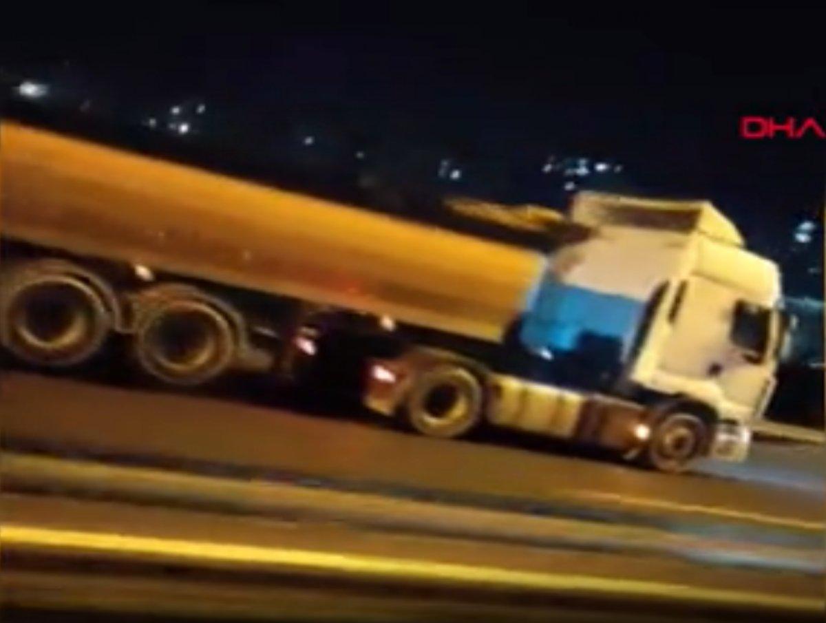 Hadımköy’de hafriyat kamyonu, ters yönde hızla ilerledi