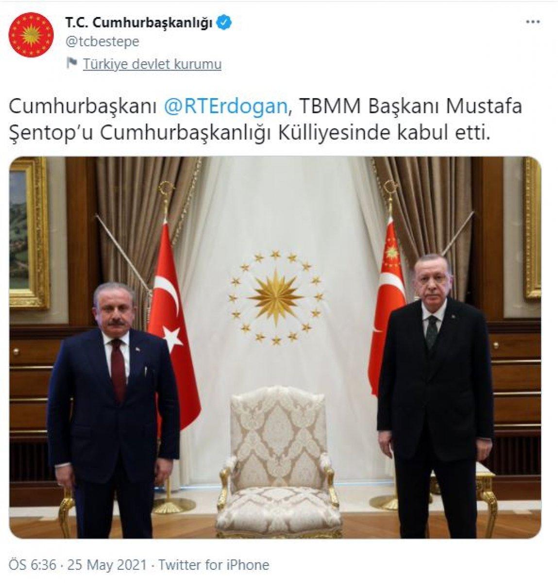 Cumhurbaşkanı Erdoğan, Mustafa Şentop ile görüştü