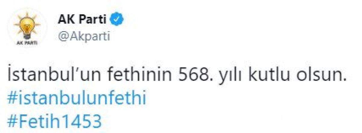 AK Parti'den, İstanbul'un fethi paylaşımı