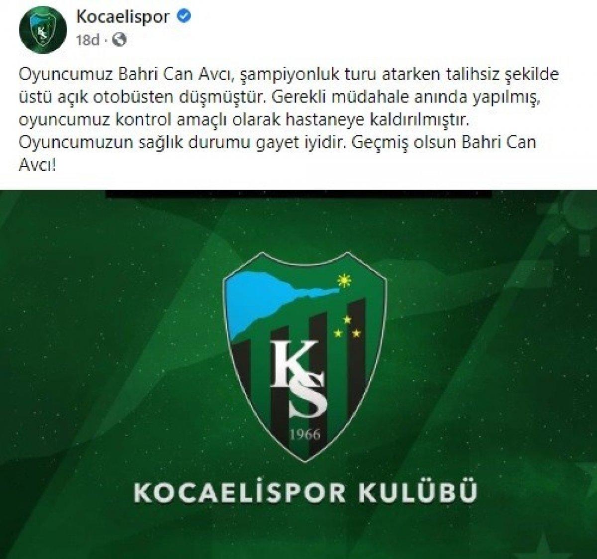 Kocaelispor şampiyonluk turunda bir futbolcu otobüsten düştü
