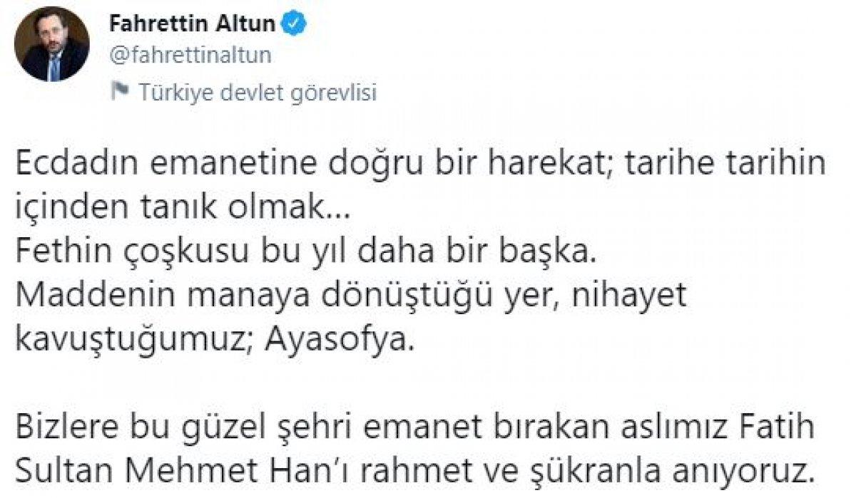 Fahrettin Altun'dan, İstanbul'un fethinin 568'inci yıl dönümü mesajı