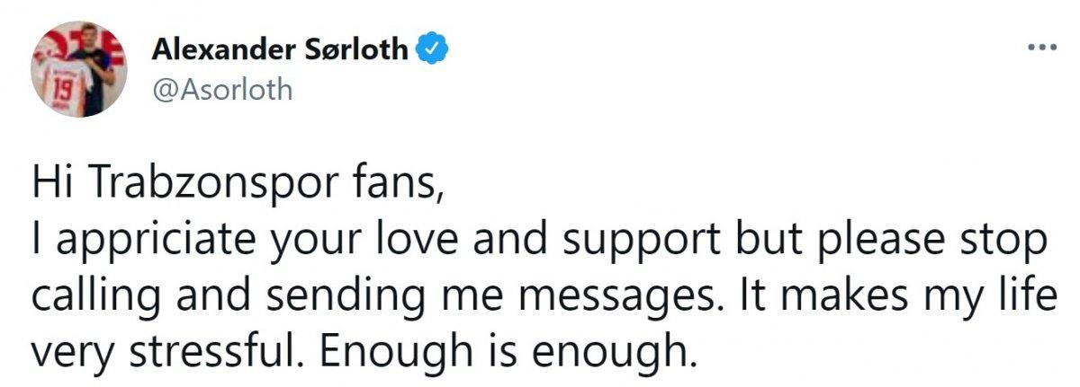 Sörloth'tan Trabzonspor taraftarına: Yeter artık beni aramayın