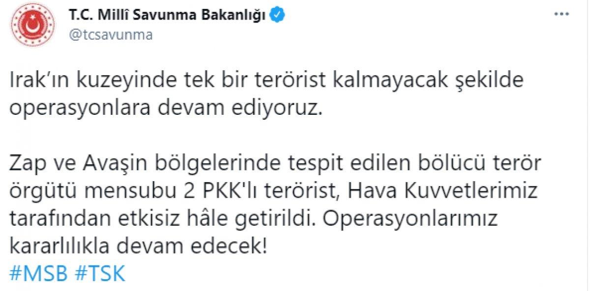 Irak'ın kuzeyinde 2 terörist daha öldürüldü
