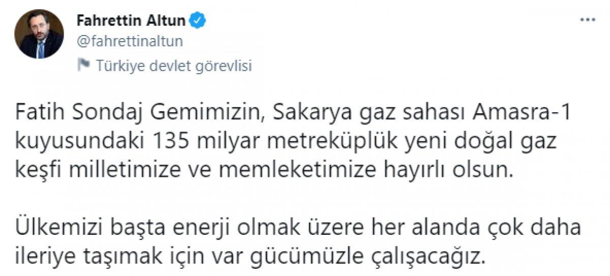 Fahrettin Altun: Doğalgaz keşfi milletimize hayırlı olsun