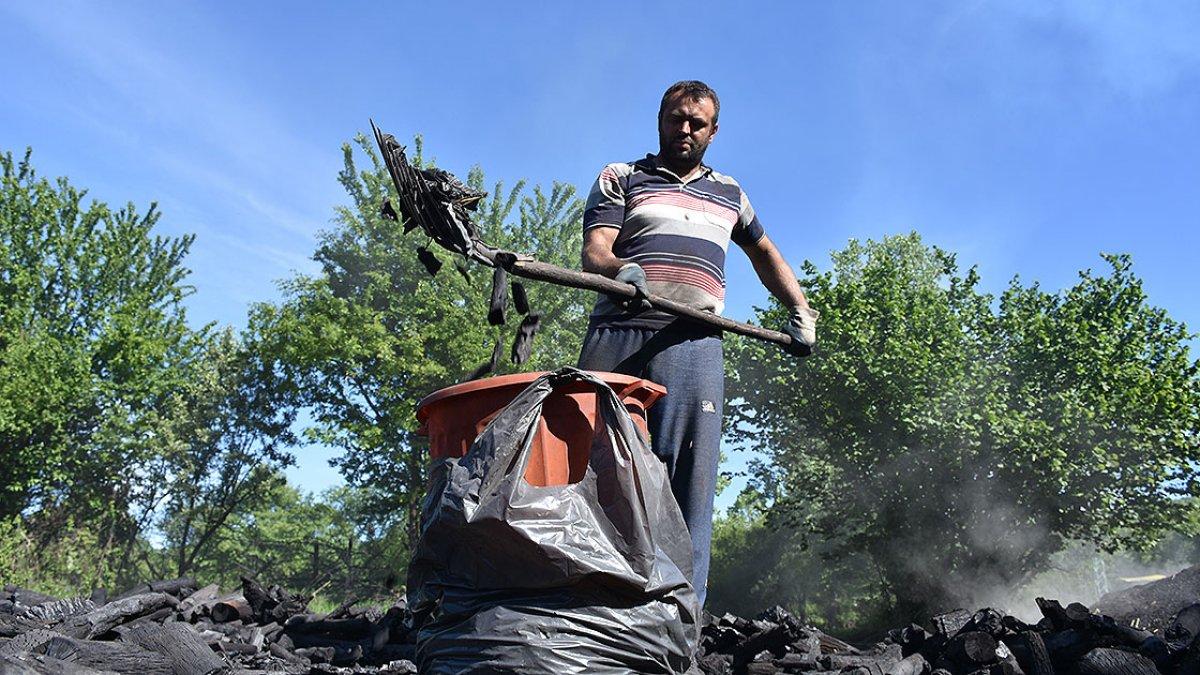 Bilecik'te meşe odunlarını mangal kömürüne dönüştürüyorlar
