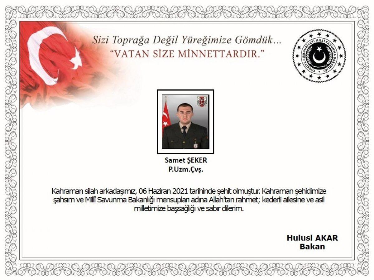 Irak'ın kuzeyinde bir askerimiz şehit oldu