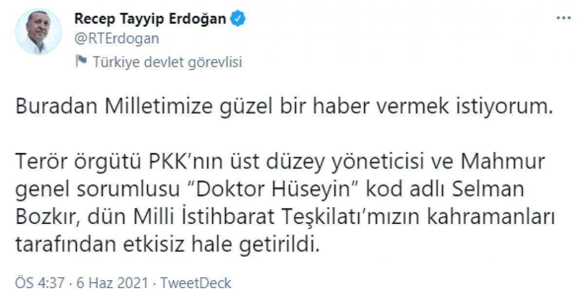 Cumhurbaşkanı Erdoğan: Selman Bozkır, etkisiz hale getirildi