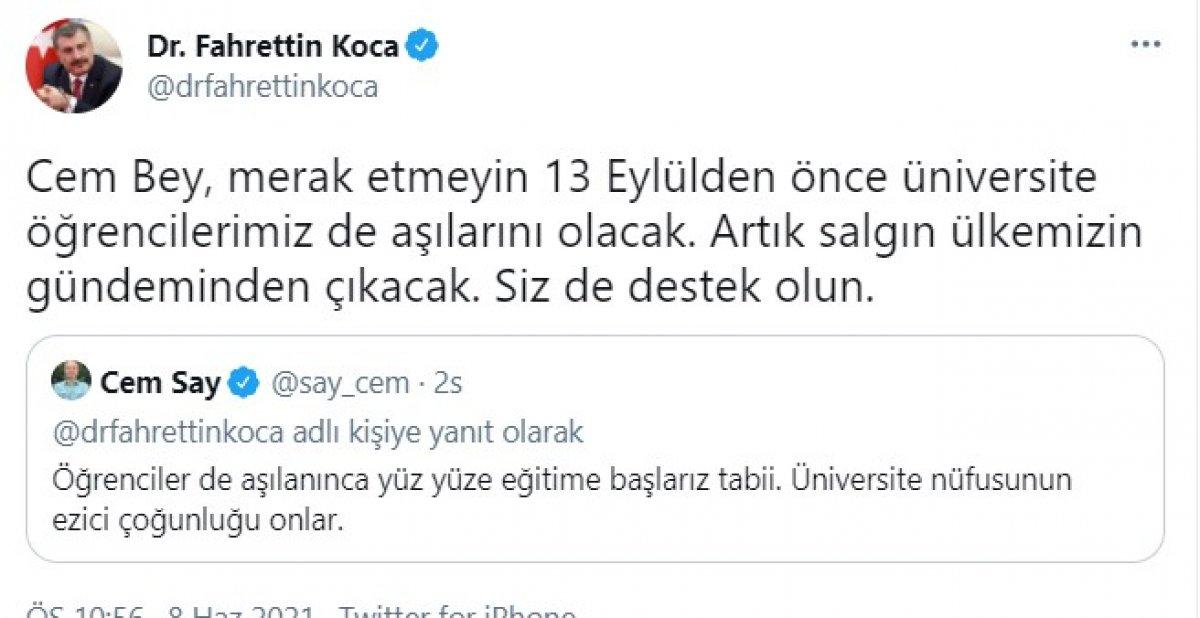 Fahrettin Koca: Üniversite öğrencilerimiz 13 Eylül'den önce aşılarını olacak