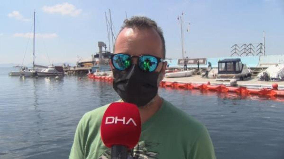 Caddebostan sahilinde yapılan müsilaj temizliği havadan görüntülendi