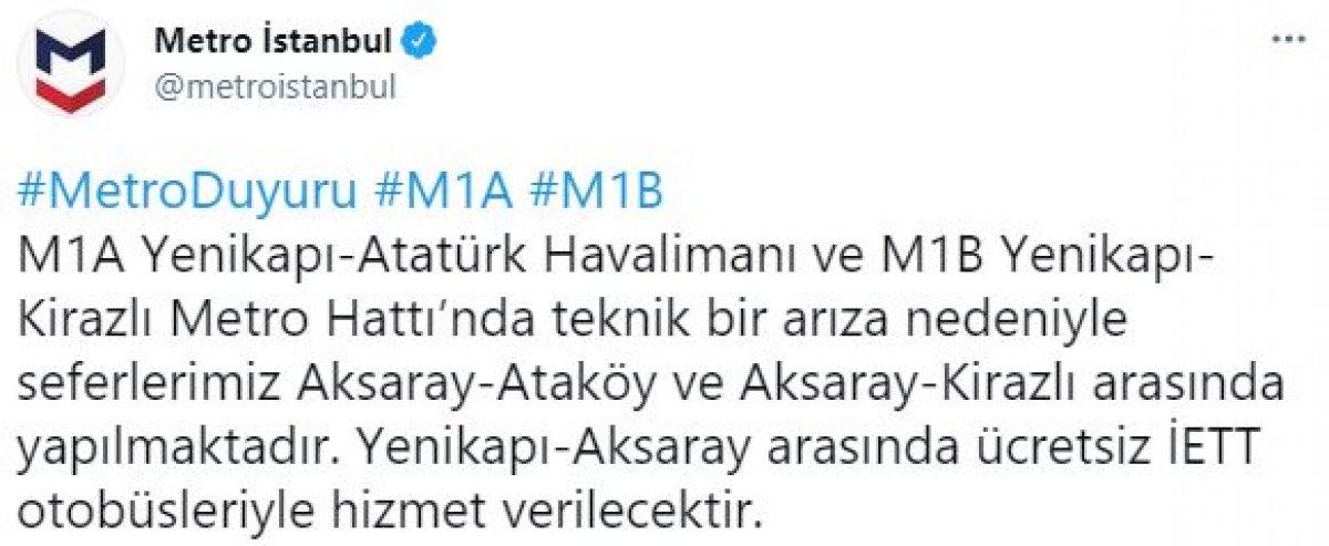 İstanbul'da iki metro hattında seferler durduruldu
