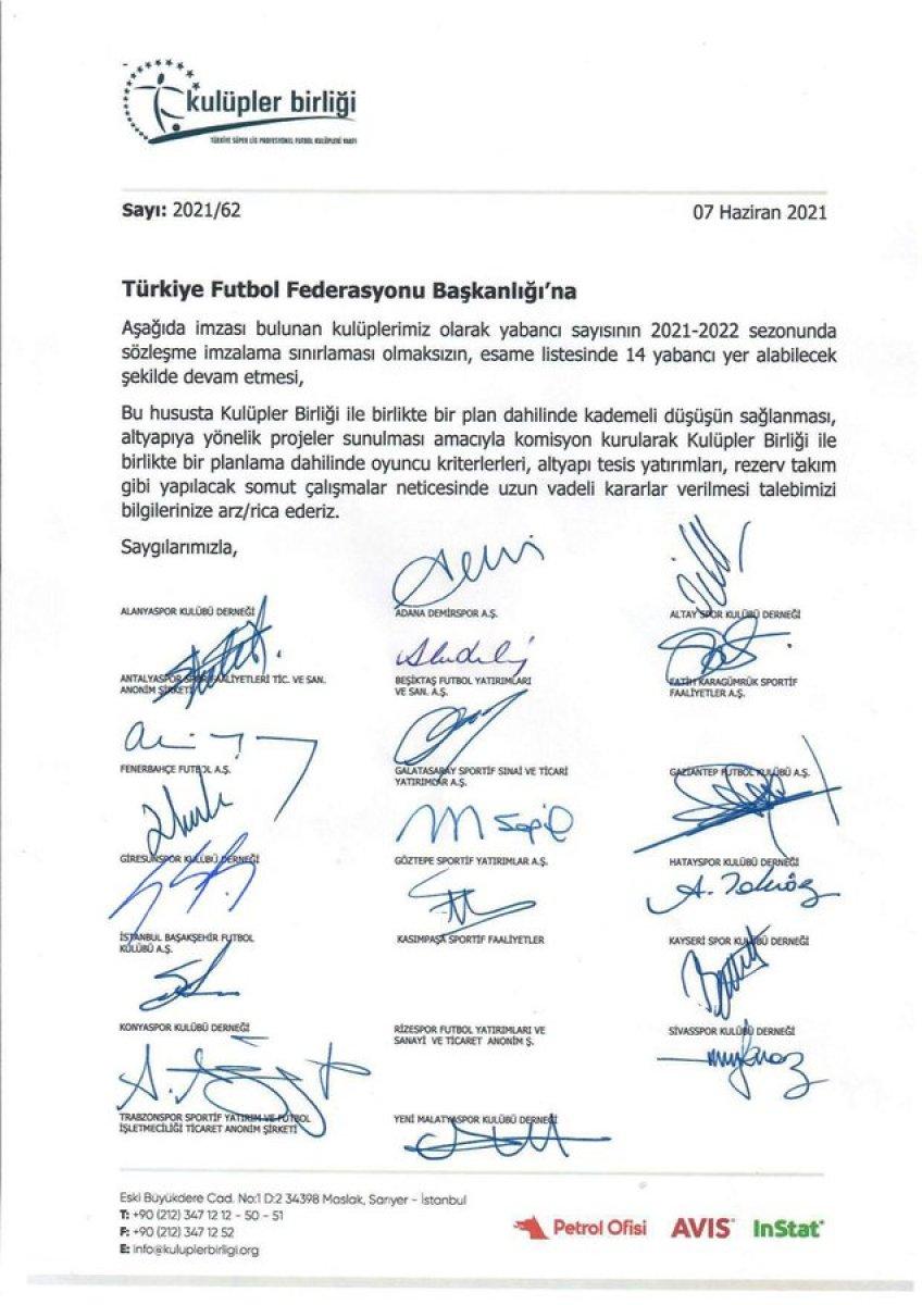 Kulüpler Birliği'nden TFF'ye yabancı kuralı başvurusu