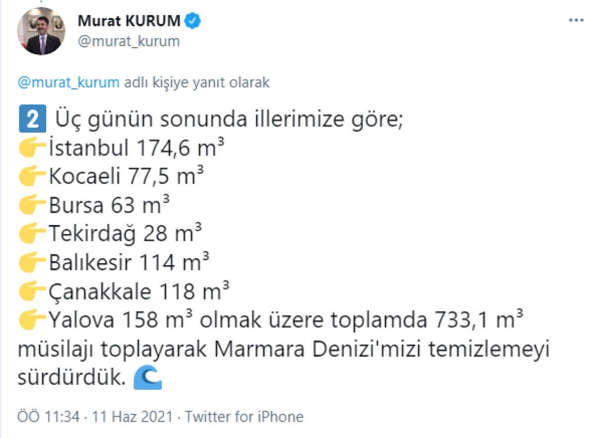Murat Kurum: 733,1 metreküp müsilajı bertarafa gönderdik