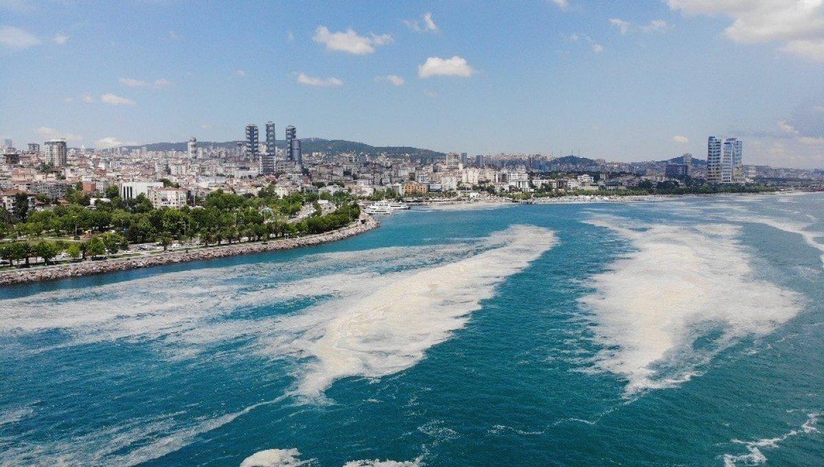 Kartal Sahili'ndeki müsilaj havadan görüntülendi