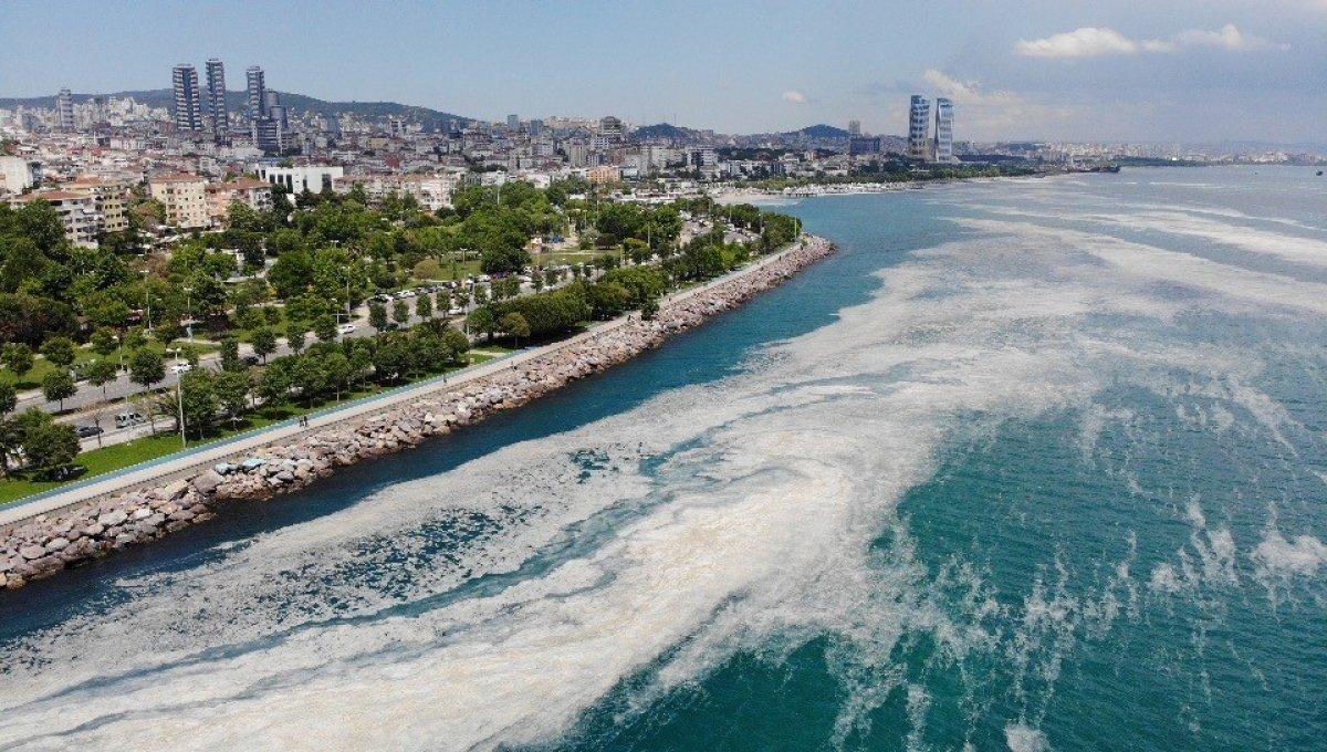 Kartal Sahili'ndeki müsilaj havadan görüntülendi