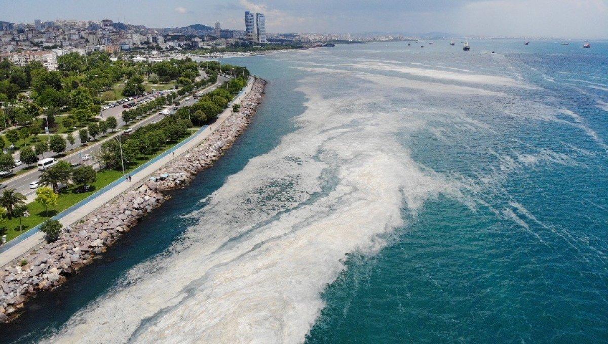 Kartal Sahili'ndeki müsilaj havadan görüntülendi