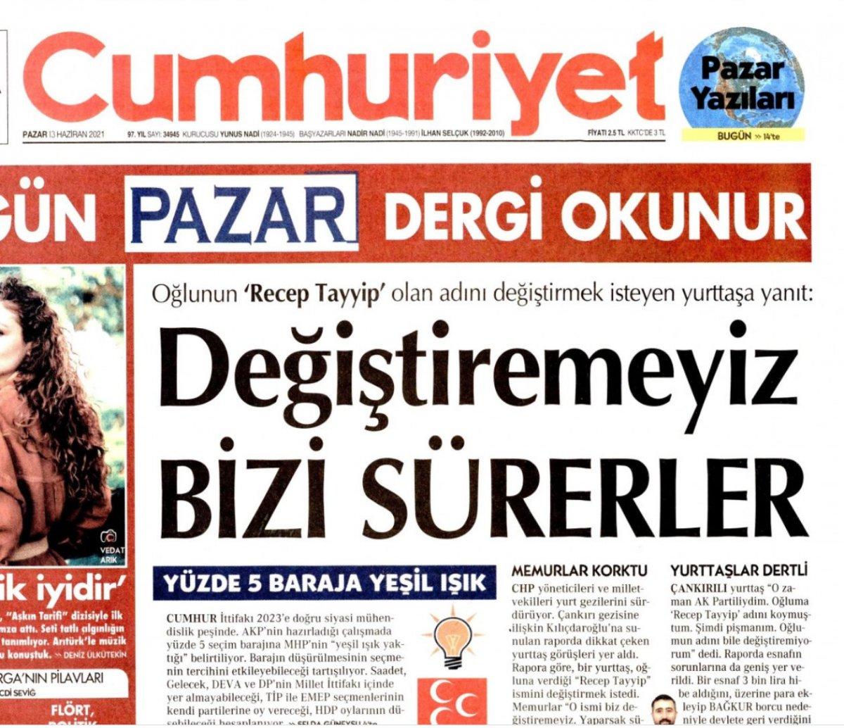 ‘Recep Tayyip adını değiştiremiyorum' haberlerine yalanlama