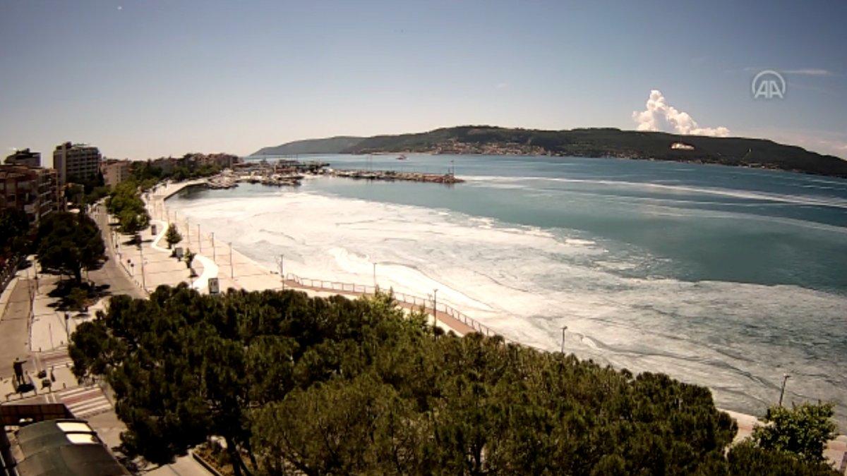 Çanakkale'de müsilajın sahilde yoğunlaşma anı böyle görüntülendi