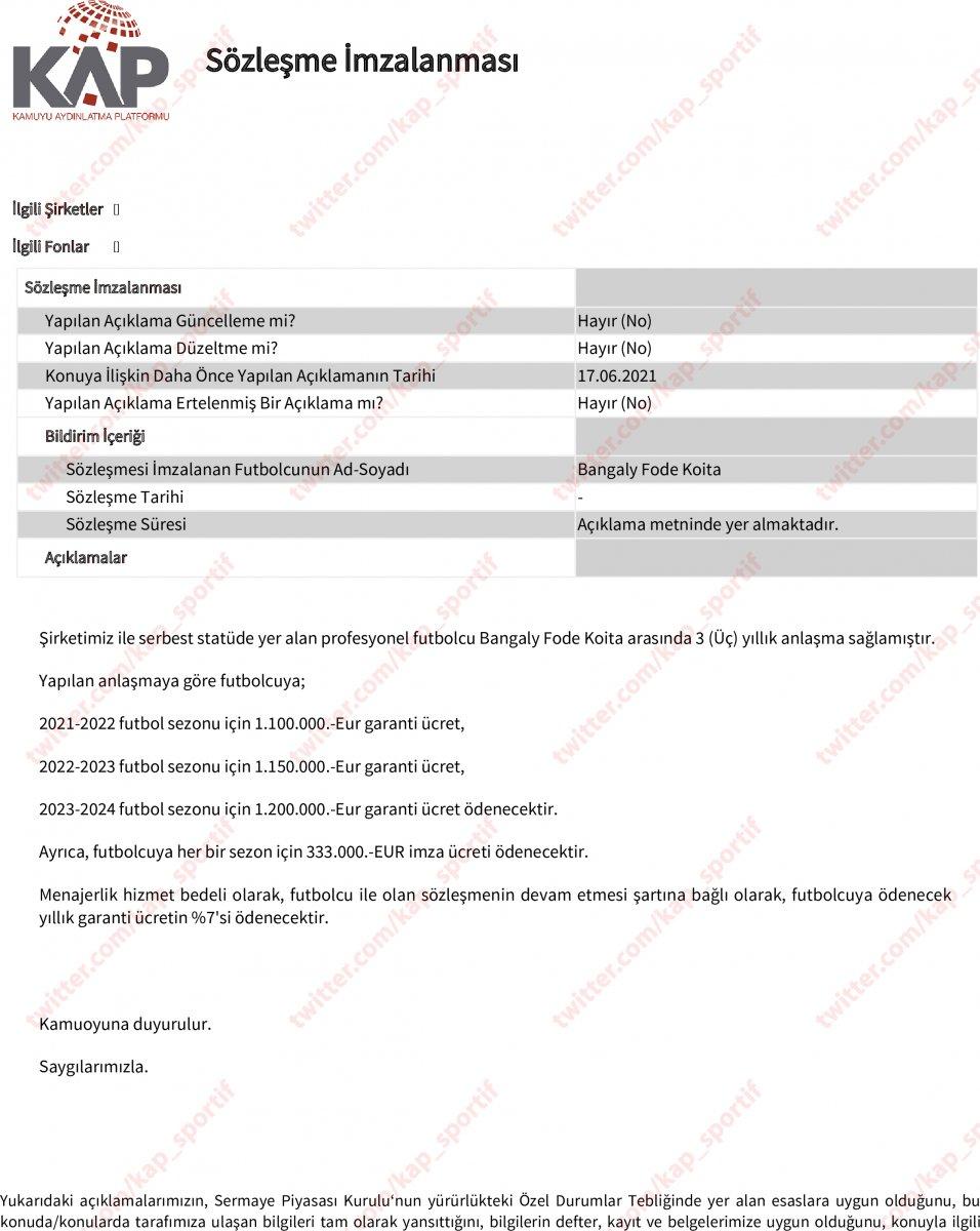 Trabzonspor, Fode Koita'yı KAP'a bildirdi