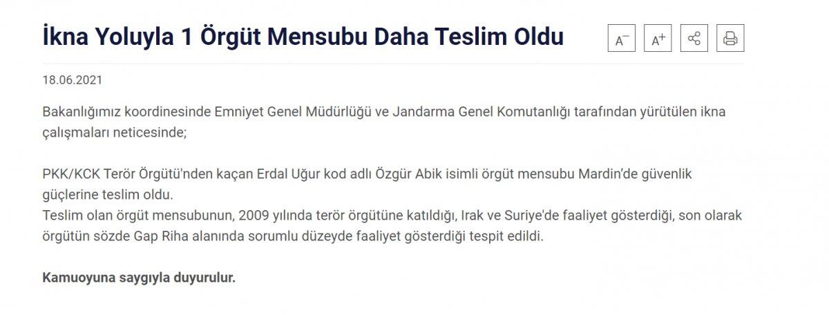 Yeşil kategoride aranan terörist, Mardin'de teslim oldu