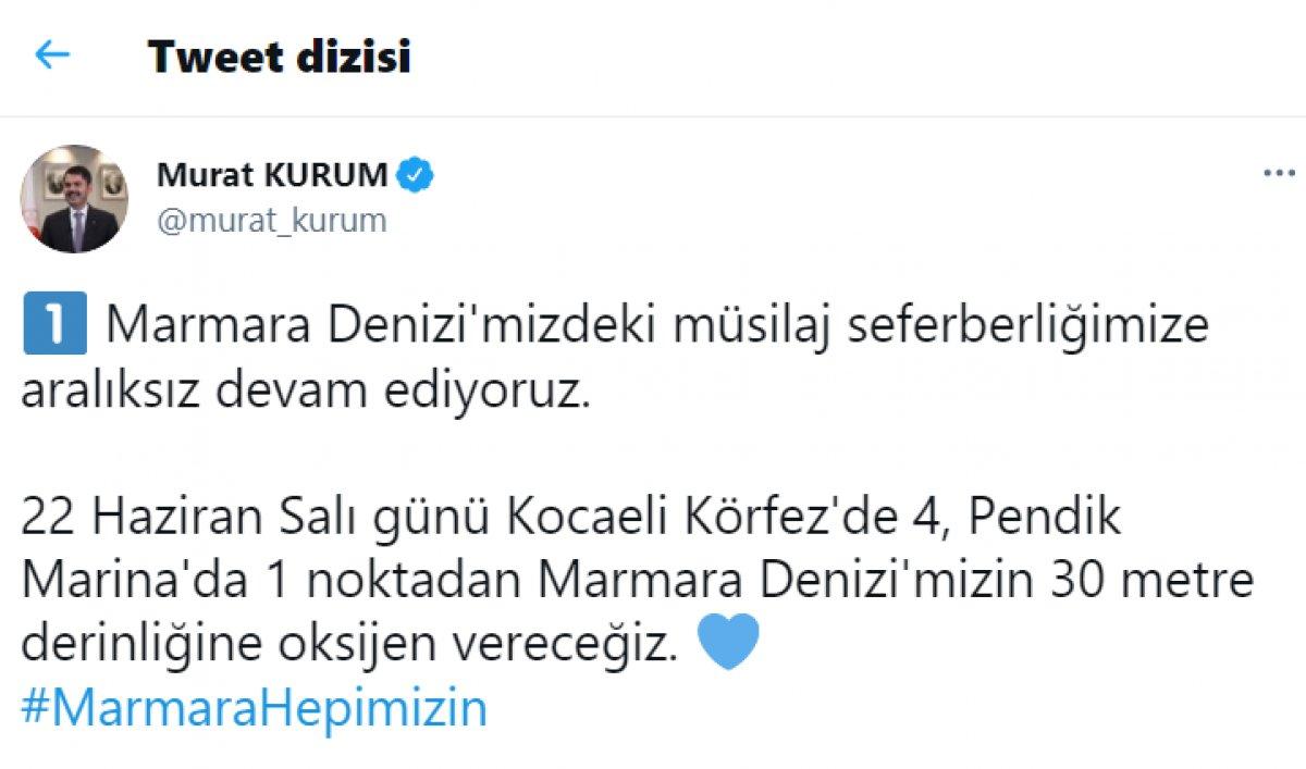 Murat Kurum: Marmara Denizi'nde 30 metre derinliğe oksijen vereceğiz