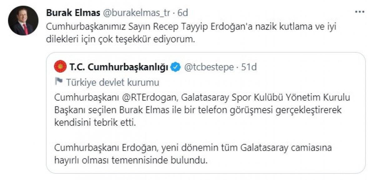 Cumhurbaşkanı Erdoğan'dan, Burak Elmas'a tebrik