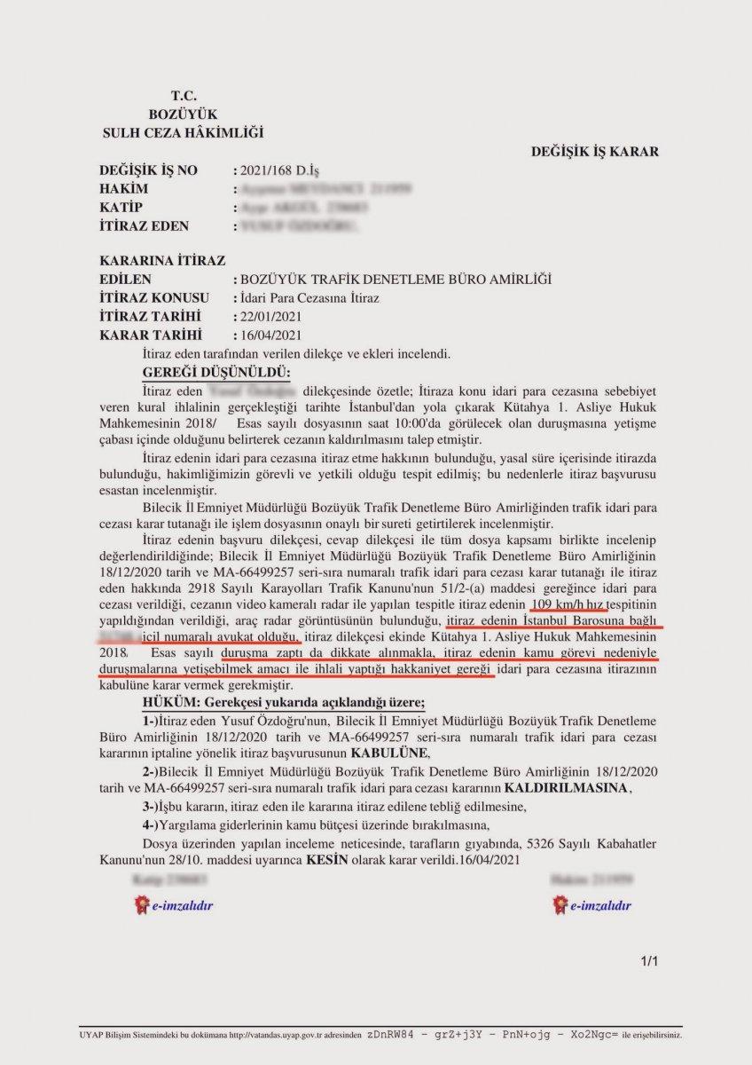 Hız ihlali yapan avukatın trafik cezasına iptal kararı