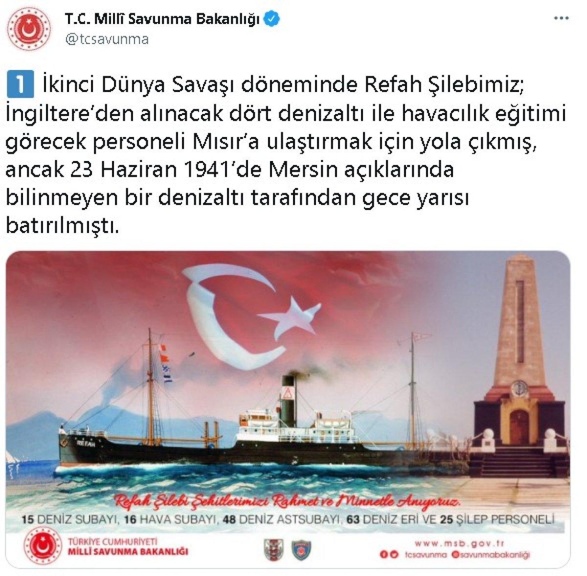 Milli Savunma Bakanlığı Refah Şilebi şehitlerini andı