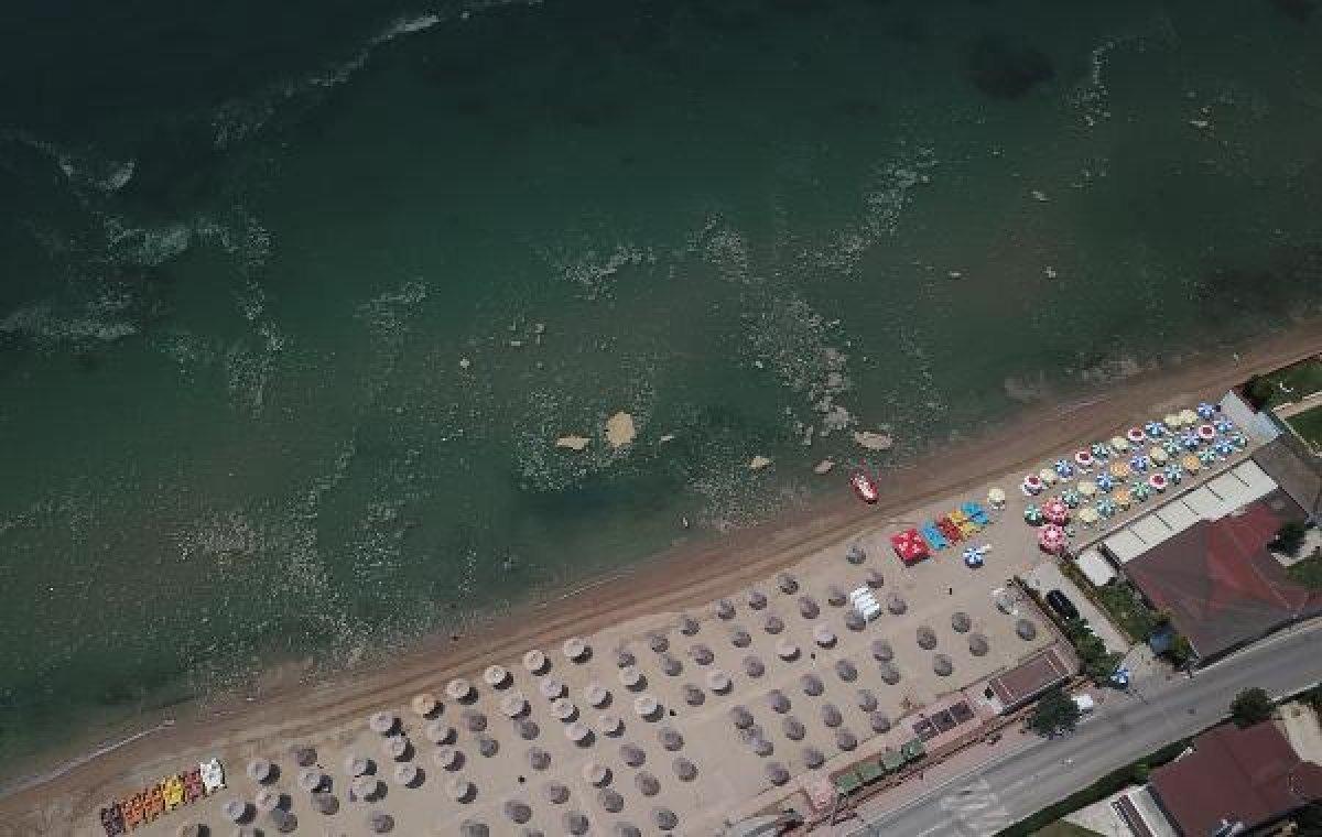 Kocaeli'de vatandaşlar müsilaja aldırmadan denize girdi